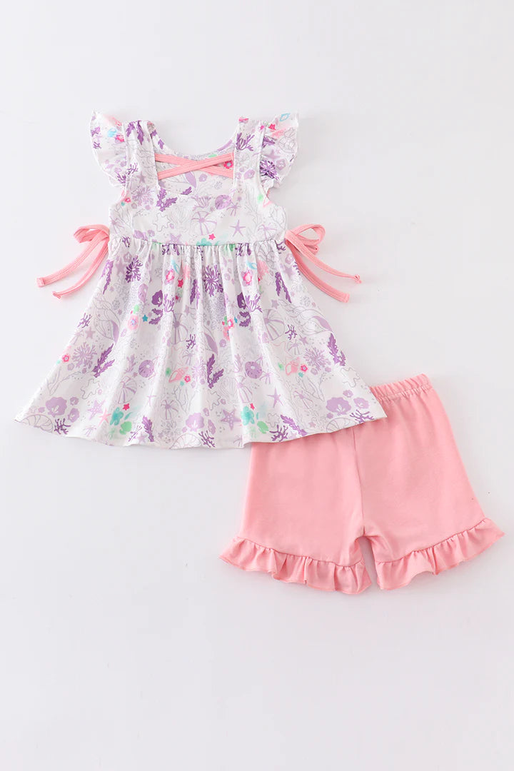 Mama's Girl Sea Life Print Shorts Set