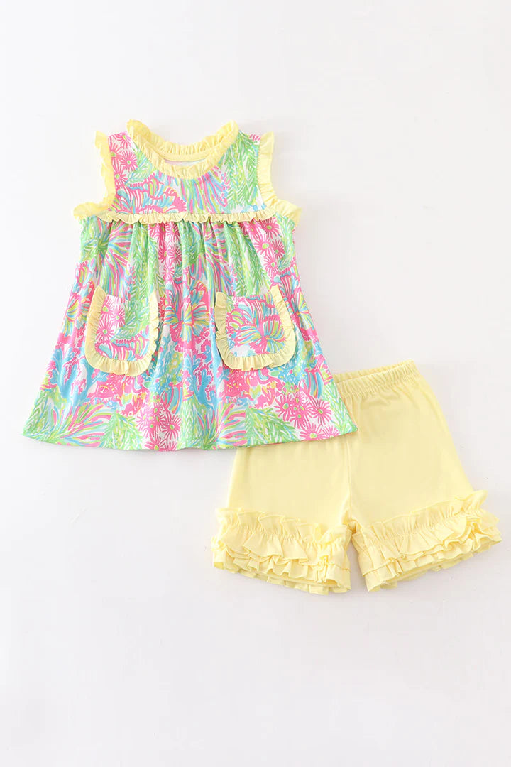 Yellow Ruffle Shorts Set