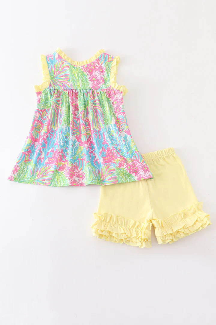 Yellow Ruffle Shorts Set