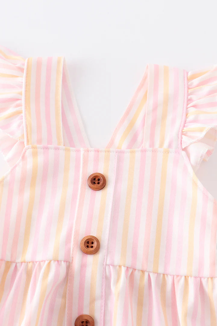 Pink and Yellow Stripe Flutter Trim Bubble Romper