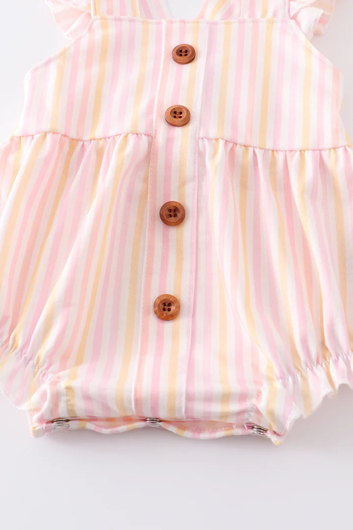 Pink and Yellow Stripe Flutter Trim Bubble Romper