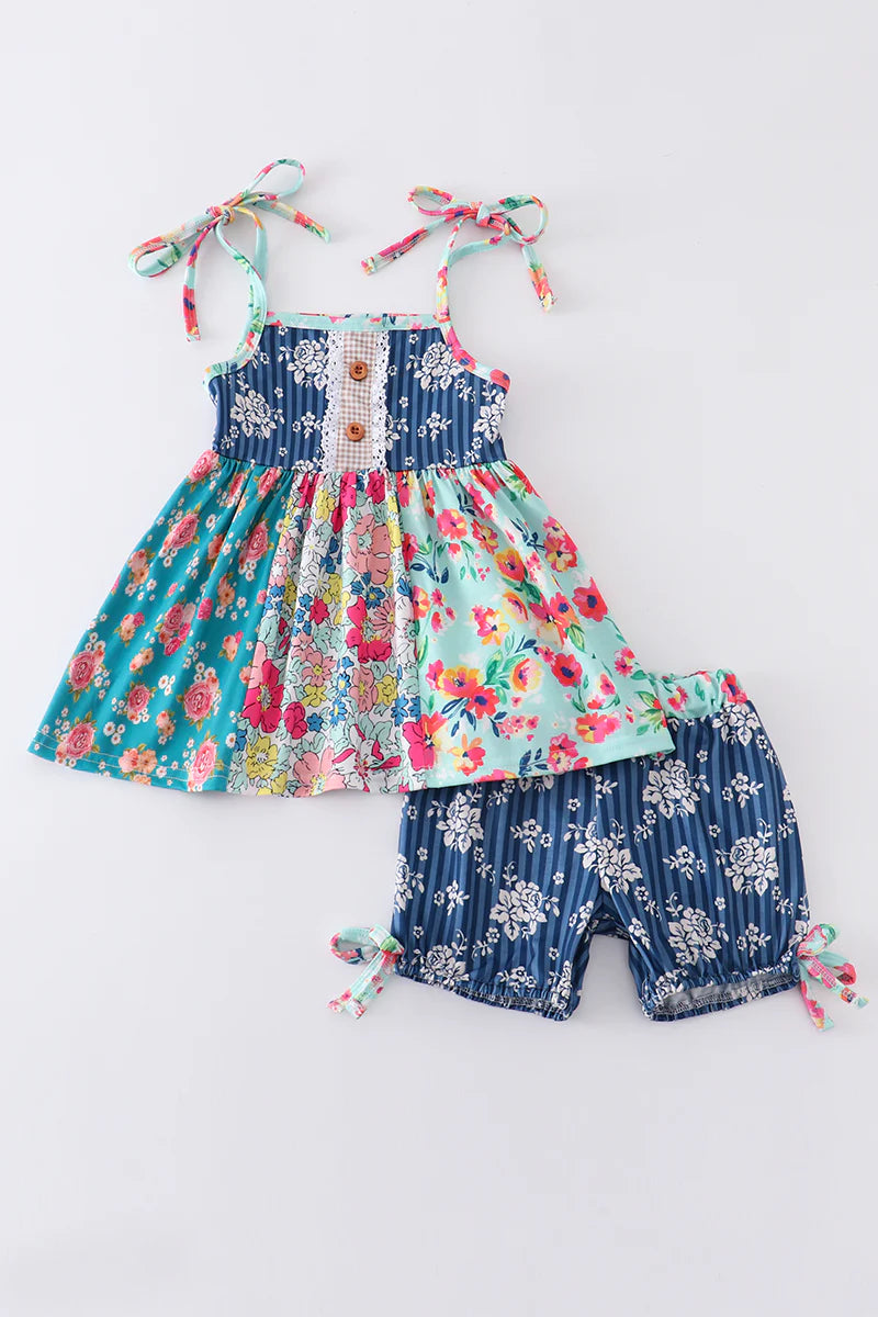 Patchwork floral shorts set