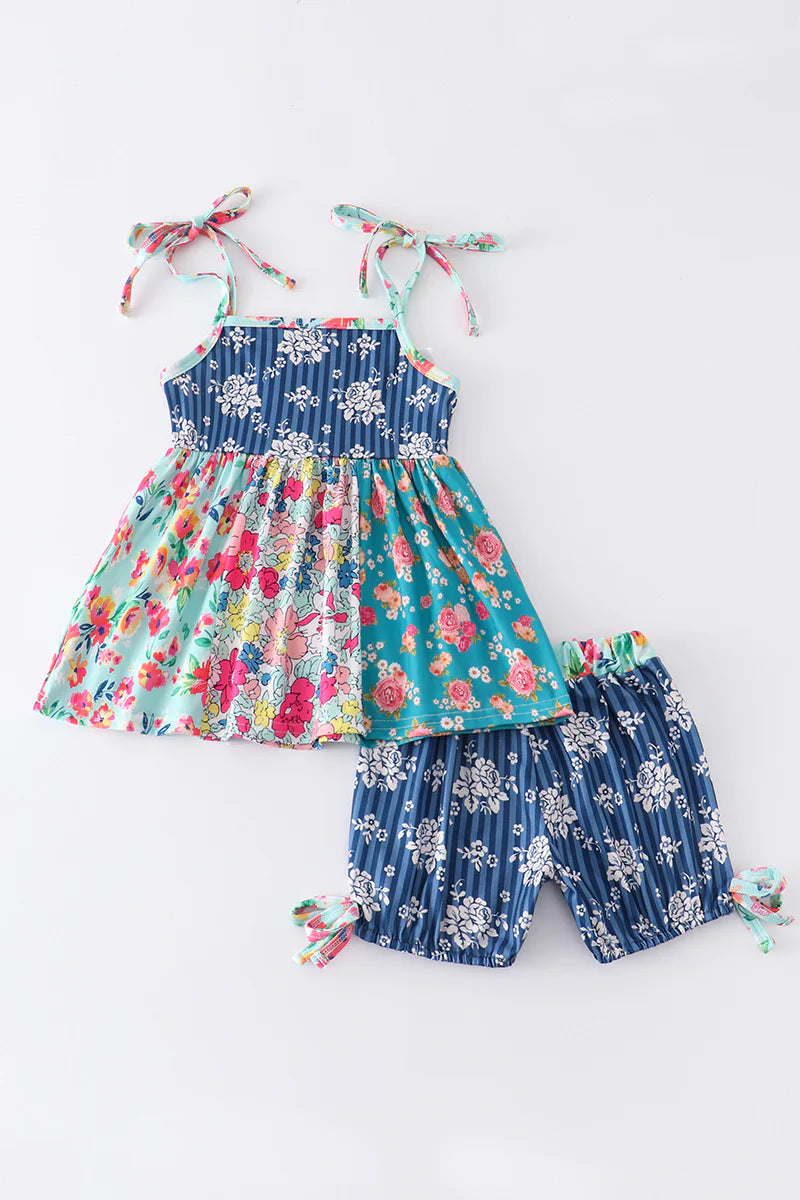 Patchwork floral shorts set