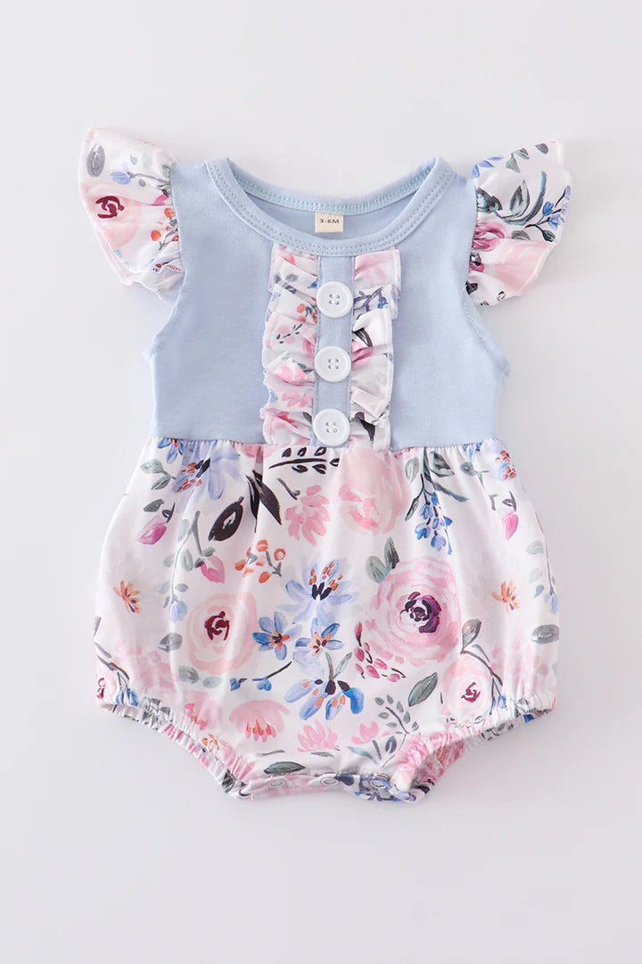 Blue Ruffle Buttons Baby Bubble Romper