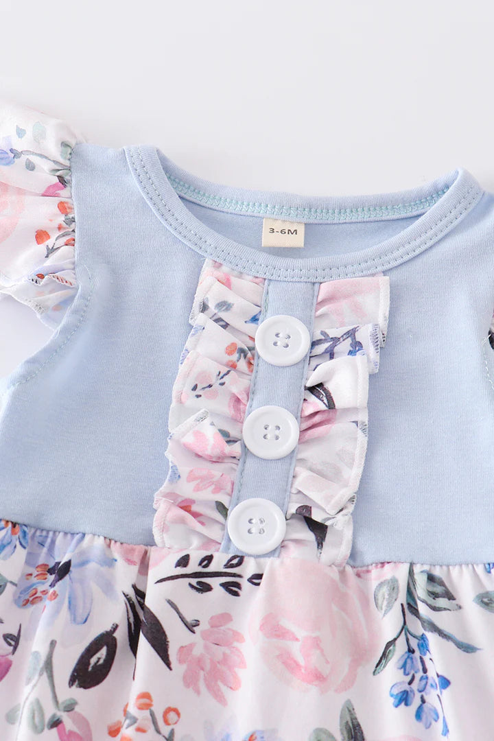Blue Ruffle Buttons Baby Bubble Romper