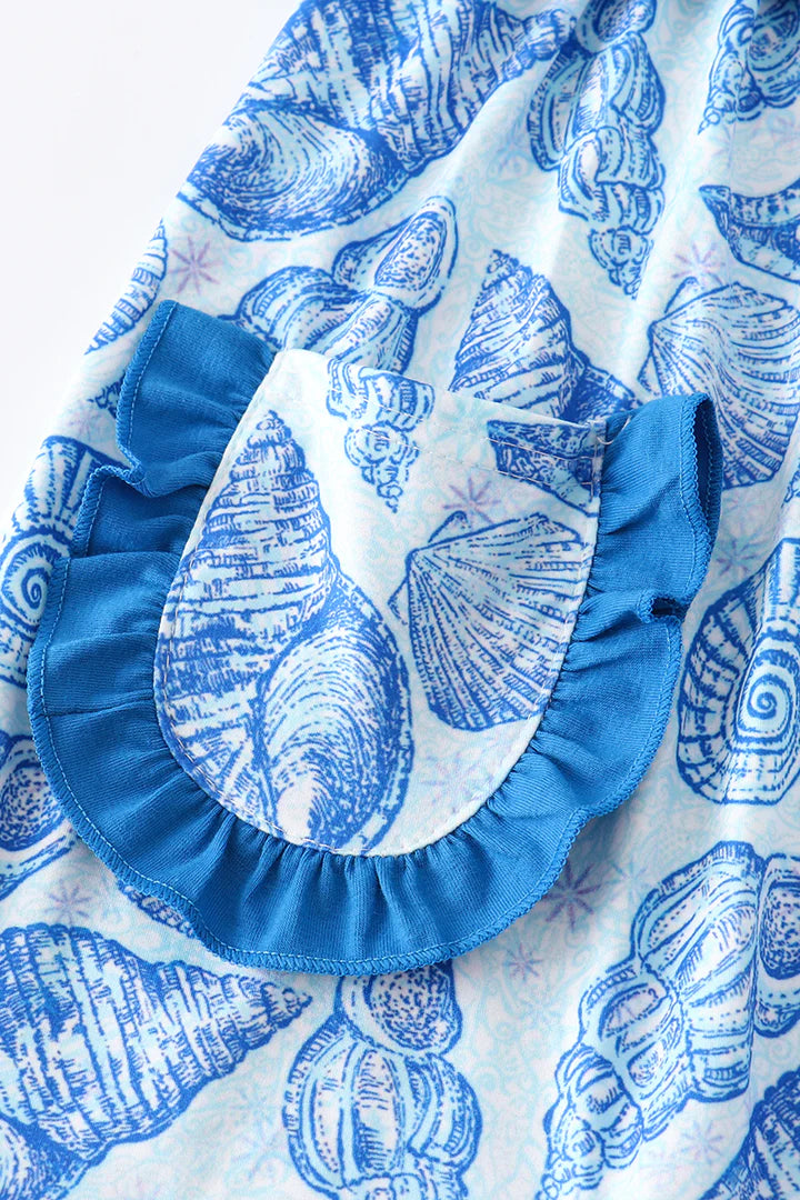 Blue Seashell Ruffle Shorts Set