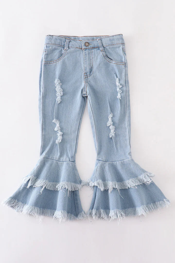 Light Denim Double Layered Bell Bottoms