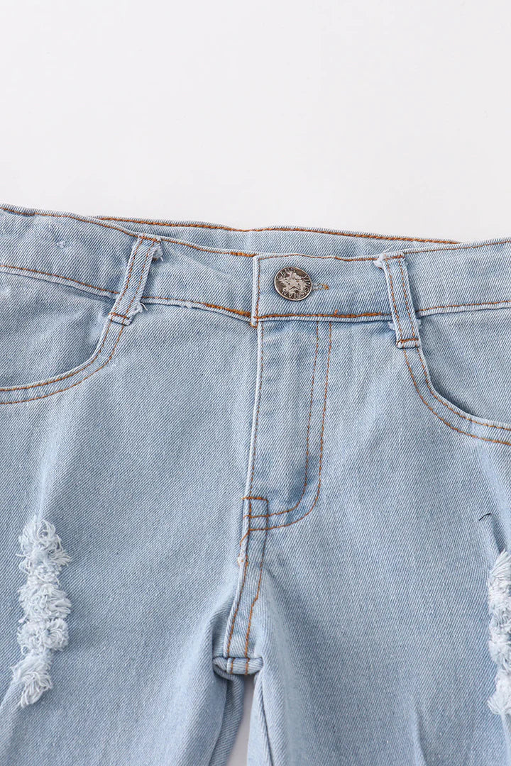 Light Denim Double Layered Bell Bottoms
