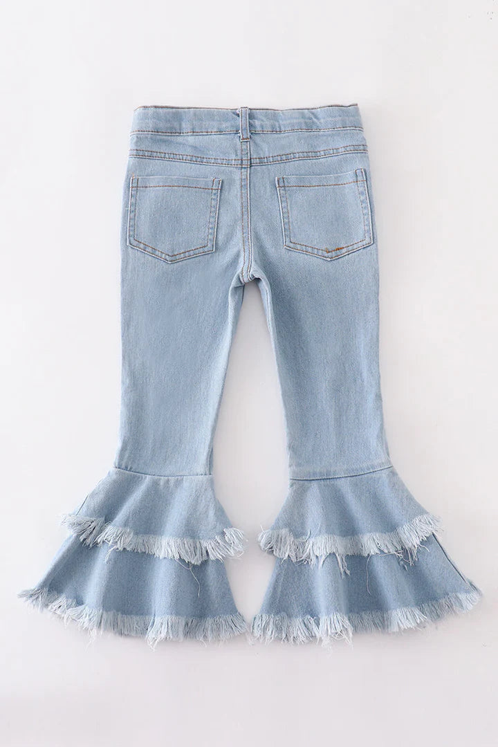 Light Denim Double Layered Bell Bottoms
