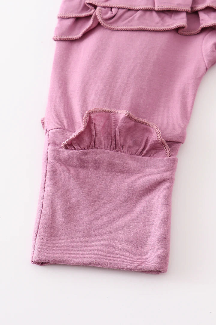 Lavender Colored Bamboo Ruffle Baby Romper with Matching Headband