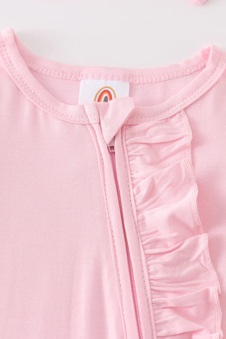Light Pink Bamboo Ruffle Baby Romper with Matching Headband