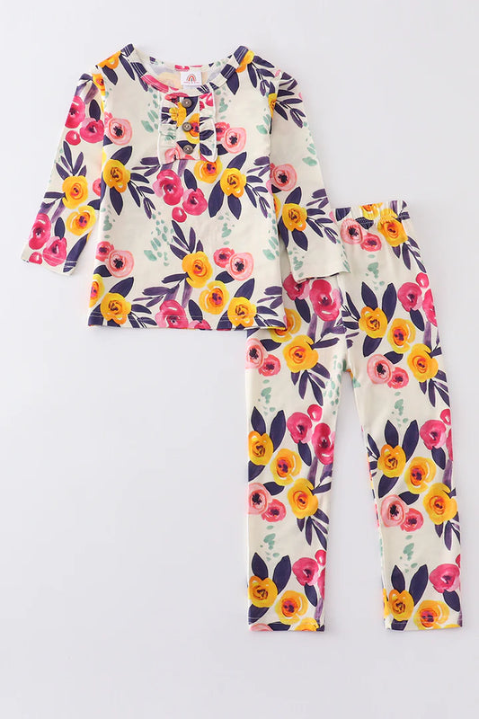 Pink and Mustard Floral Bamboo Pajama Set
