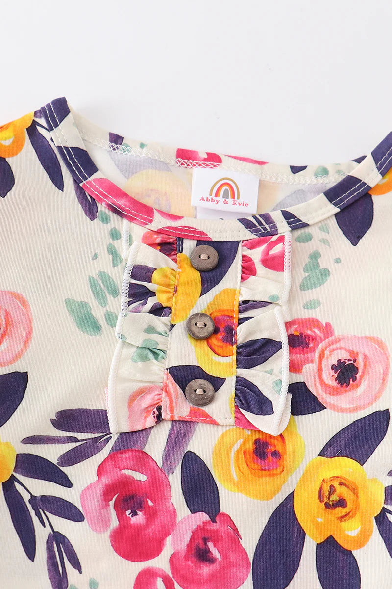 Pink and Mustard Floral Bamboo Pajama Set