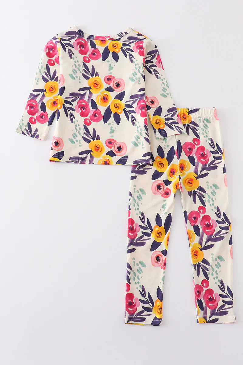 Pink and Mustard Floral Bamboo Pajama Set