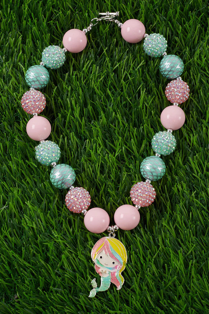 Pink and Aqua Mermaid Bubble Gum Necklace