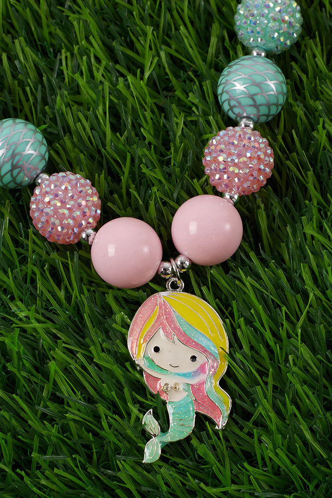 Pink and Aqua Mermaid Bubble Gum Necklace