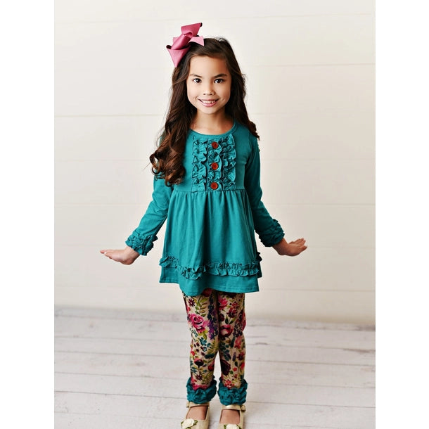 Teal and Plum Ruffle Pants and Shirt Set