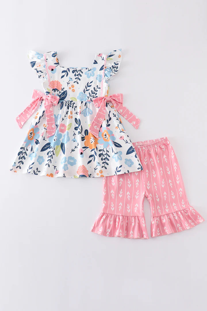 Pink Floral Print Shorts Set