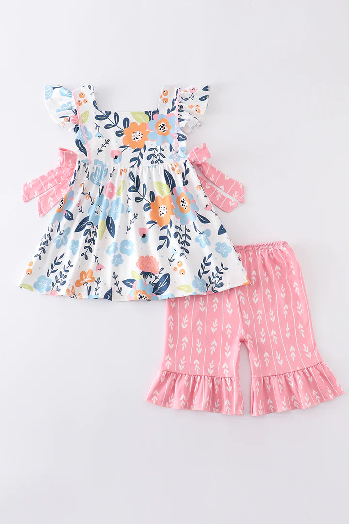 Pink Floral Print Shorts Set