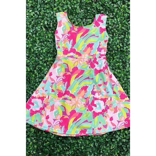 Flamingo Contrast Dress with Back Twisted Cutout