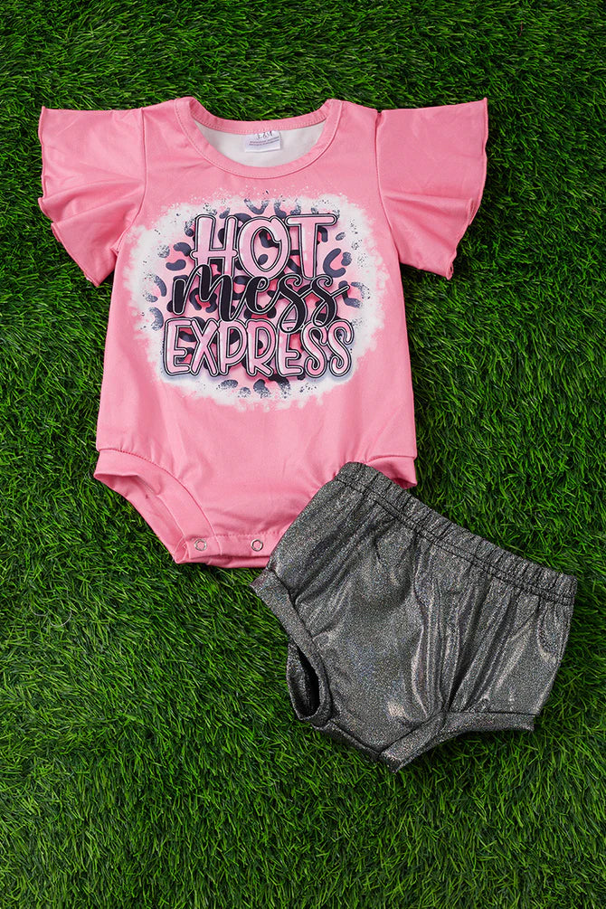 Hot Mess Express Baby Onesie and Shimmery Bloomer Set