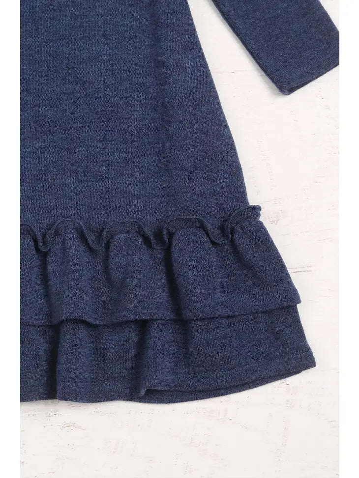 Mom and Me Navy Knit Ruffle Hem Pocket Dress- Womens