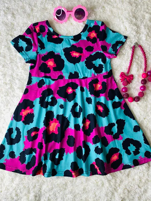 Turquoise and Pink Leopard Dress