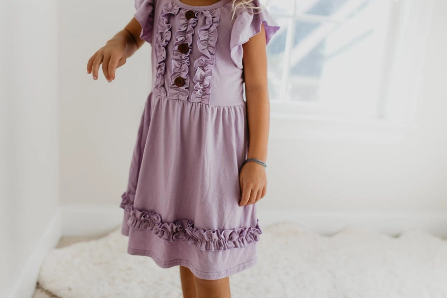 Lavender Ruffle Button Dress