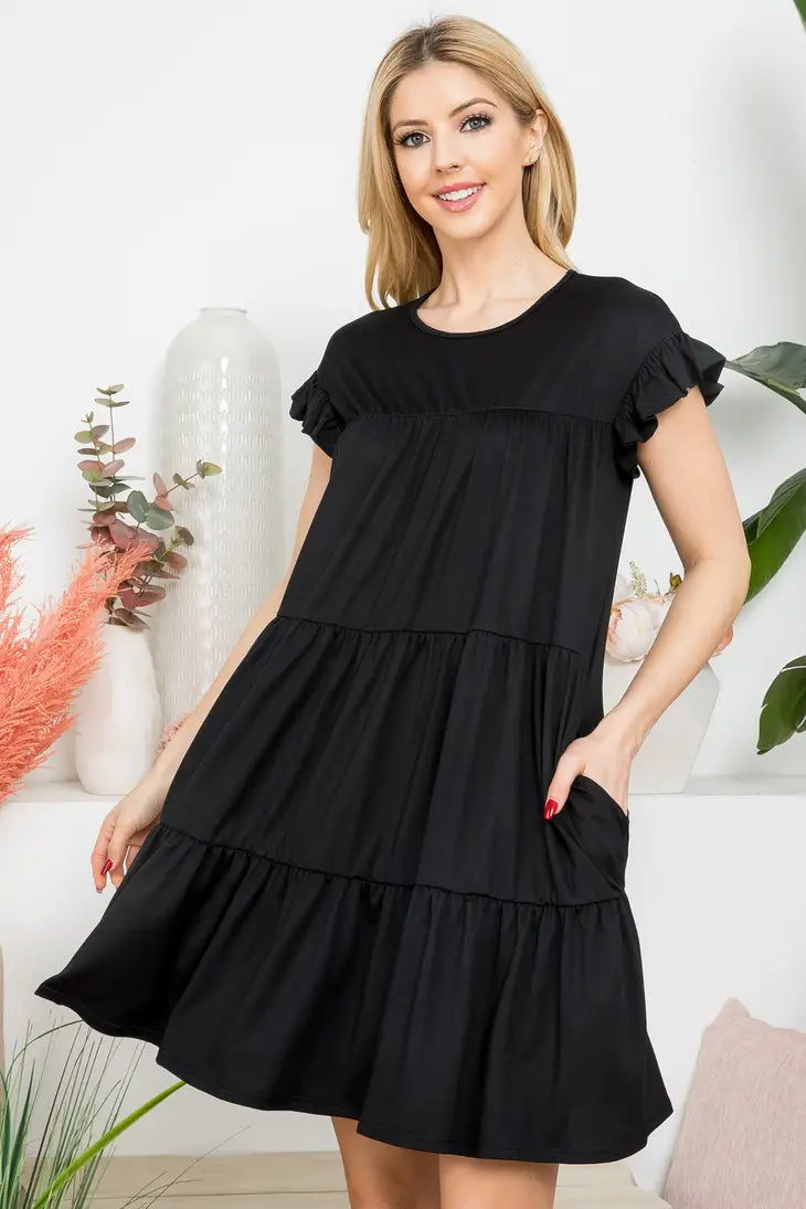 Mommy and Me Black Ruffle Dress- Women's