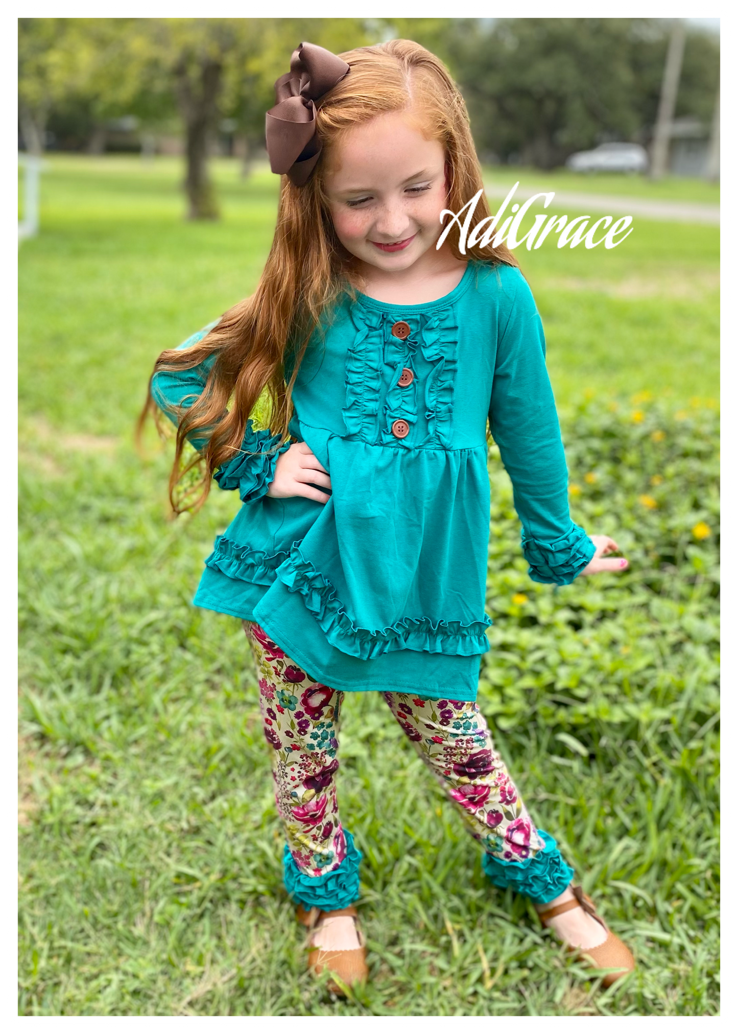 Teal and Plum Ruffle Pants and Shirt Set