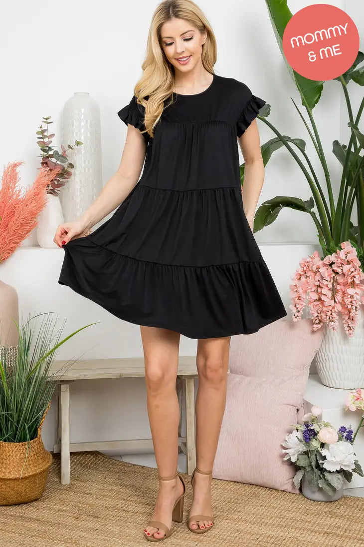 Mommy and Me Black Ruffle Dress- Women's