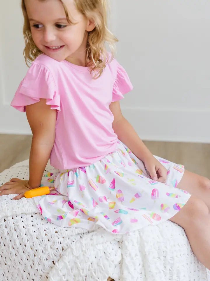 Pink Ruffle Cap Sleeve Tee