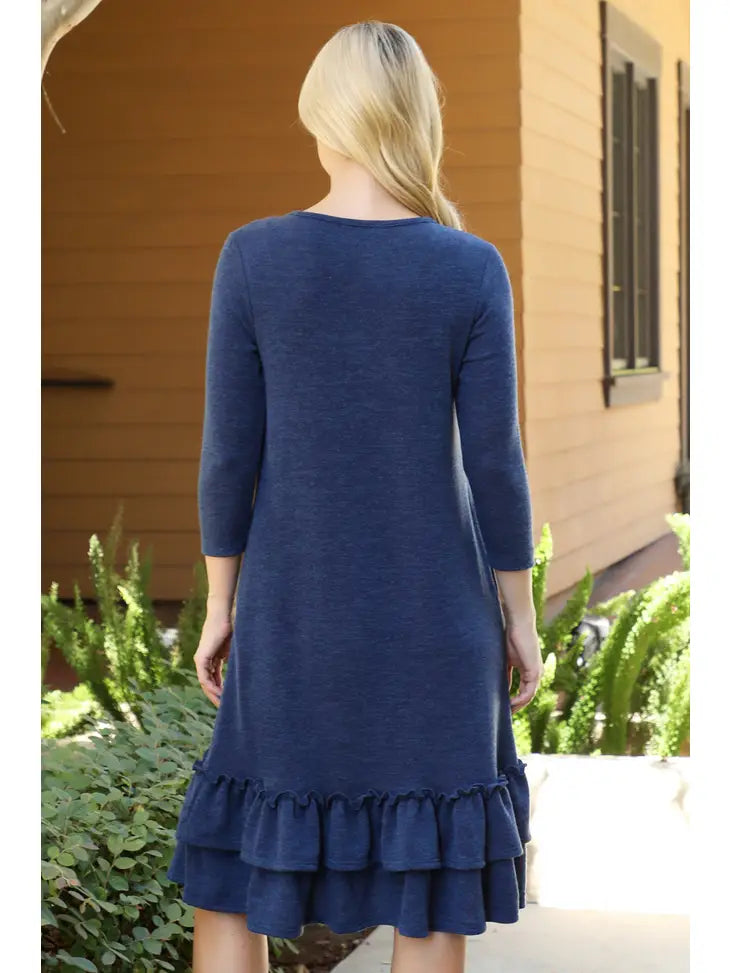 Mom and Me Navy Knit Ruffle Hem Pocket Dress- Womens