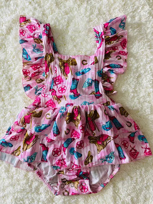 Boots and Saddles Baby Romper with Matching Headband