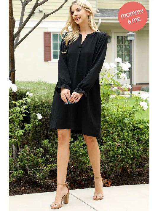 Mom and Me Black Collared Neckline Dress- ADULT