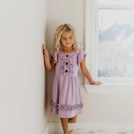 Lavender Ruffle Button Dress