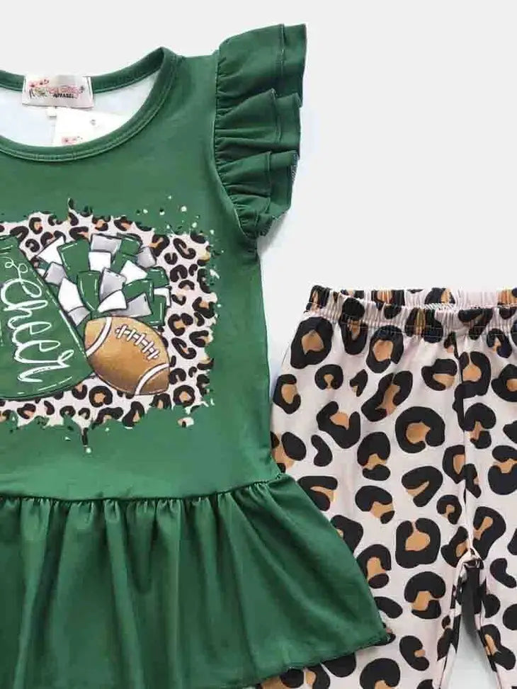 Green and Leopard Cheer/Football Pants Set