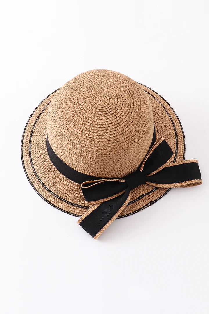 Black Bow Mom and Me Straw Hat- Adult