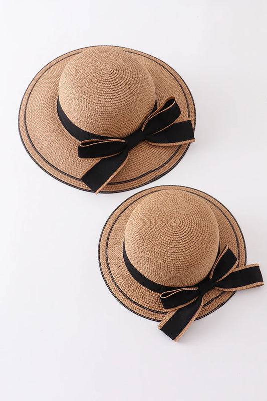 Black Bow Mom and Me Straw Hat- Adult