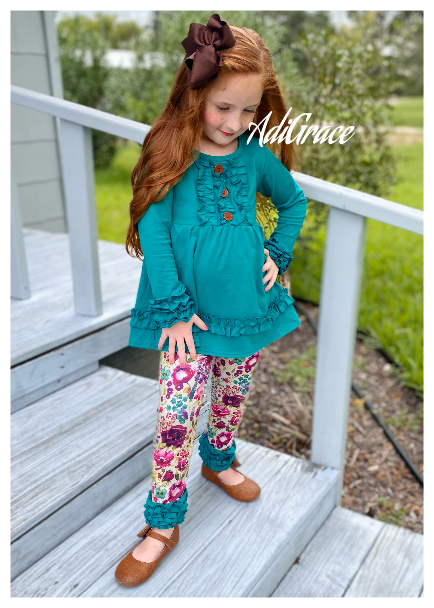 Teal and Plum Ruffle Pants and Shirt Set