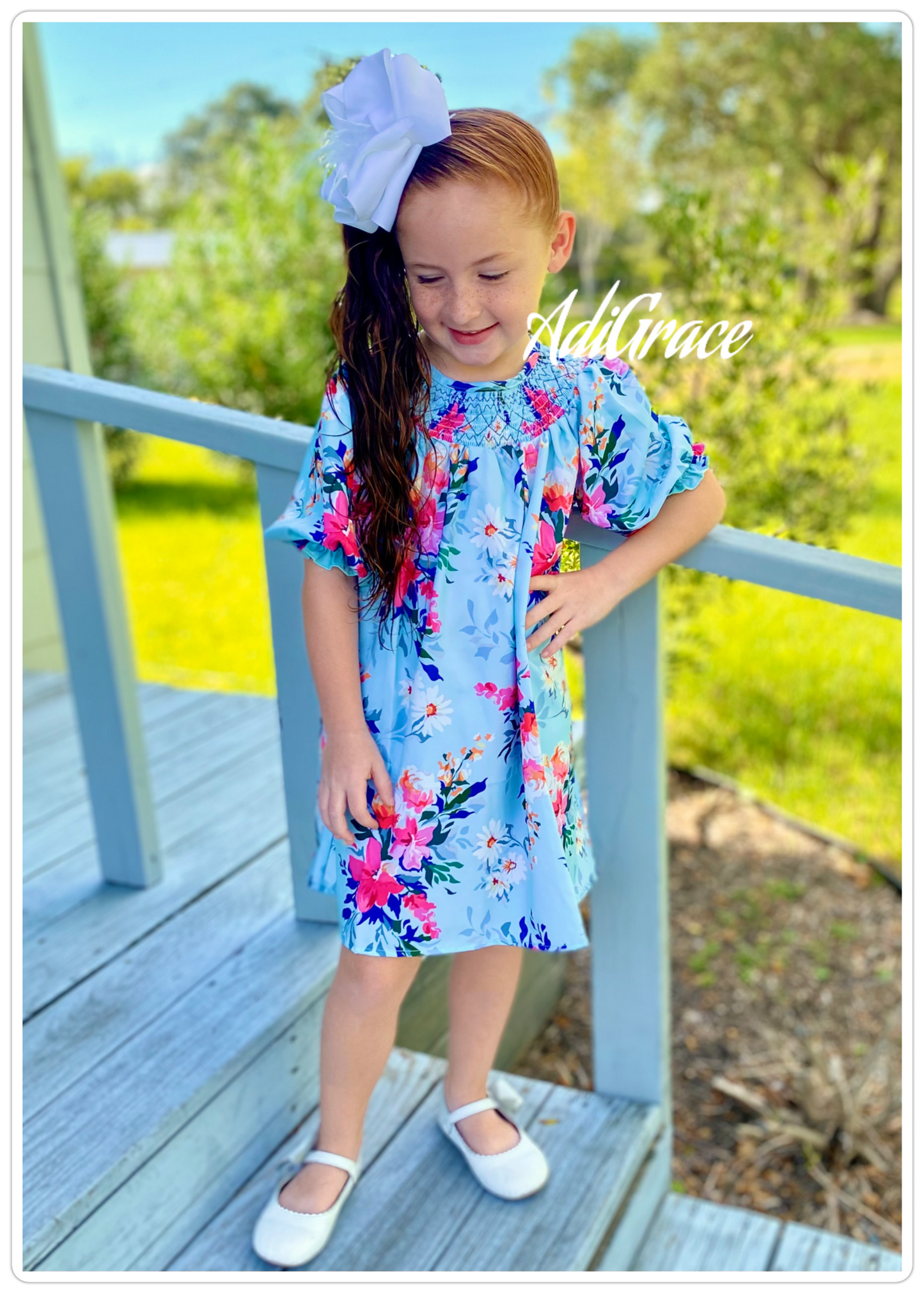 Mint Floral Smocked Dress