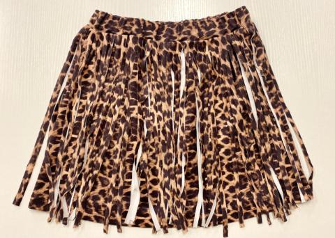 Faux Suede Leopard Fringe Skirt