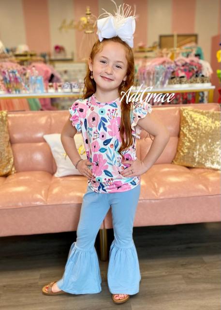 Light Blue Bell Bottom Ruffle Pants