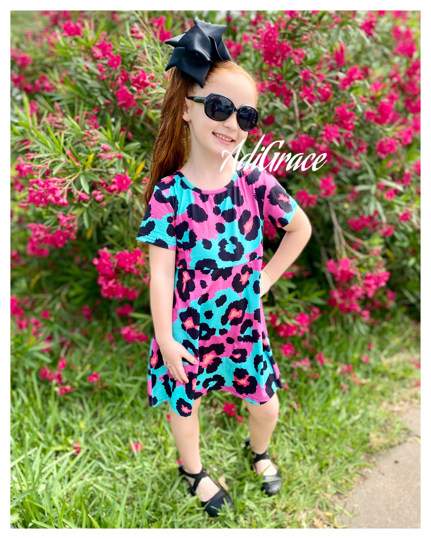 Turquoise and Pink Leopard Dress