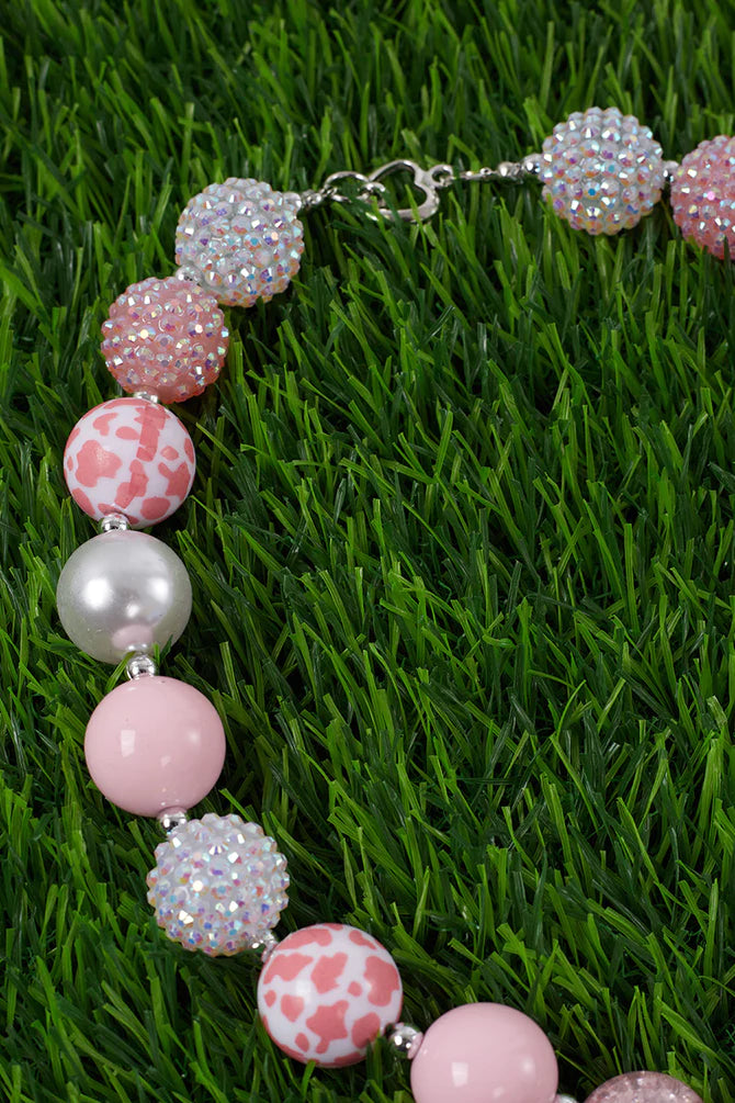 Pink Cow Spot Bubble Gum Necklace