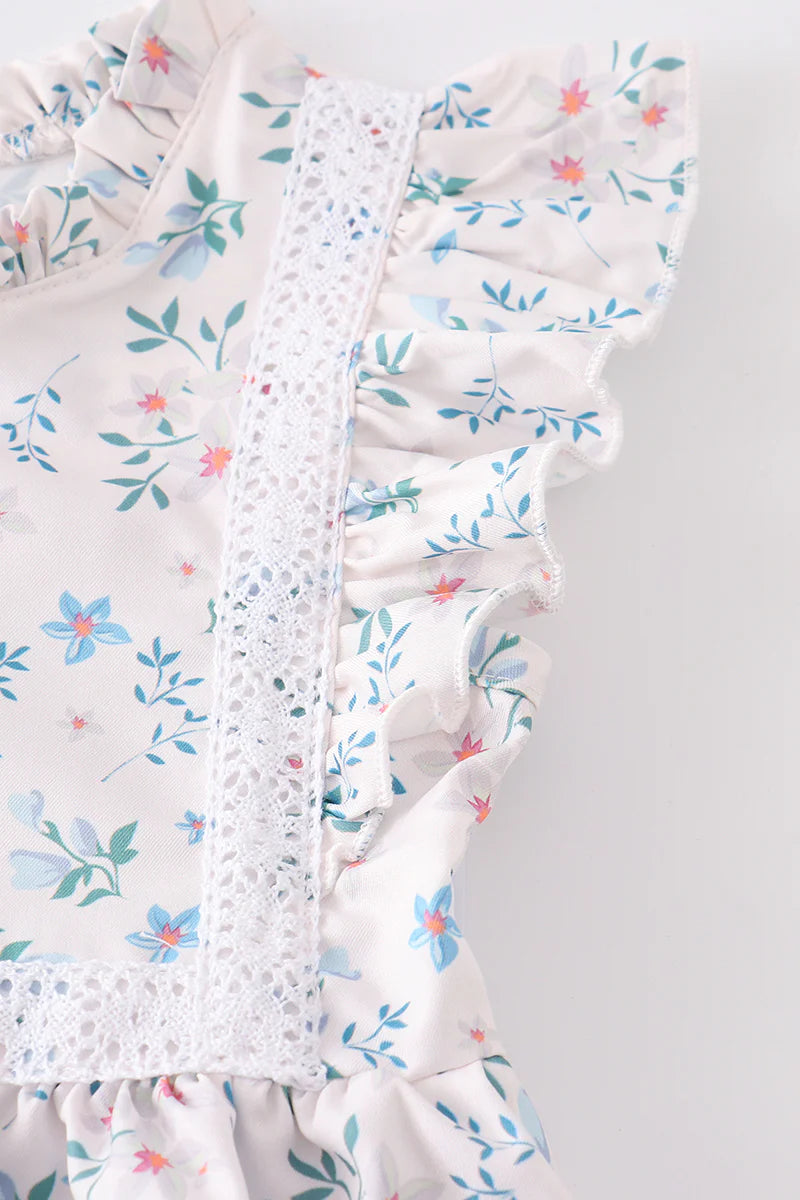 Green Floral Ruffle Shorts Set