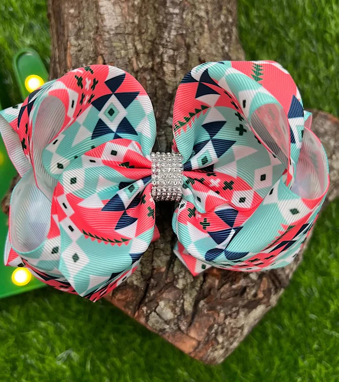 Coral/Aqua/Navy/White Double Stacked Bow