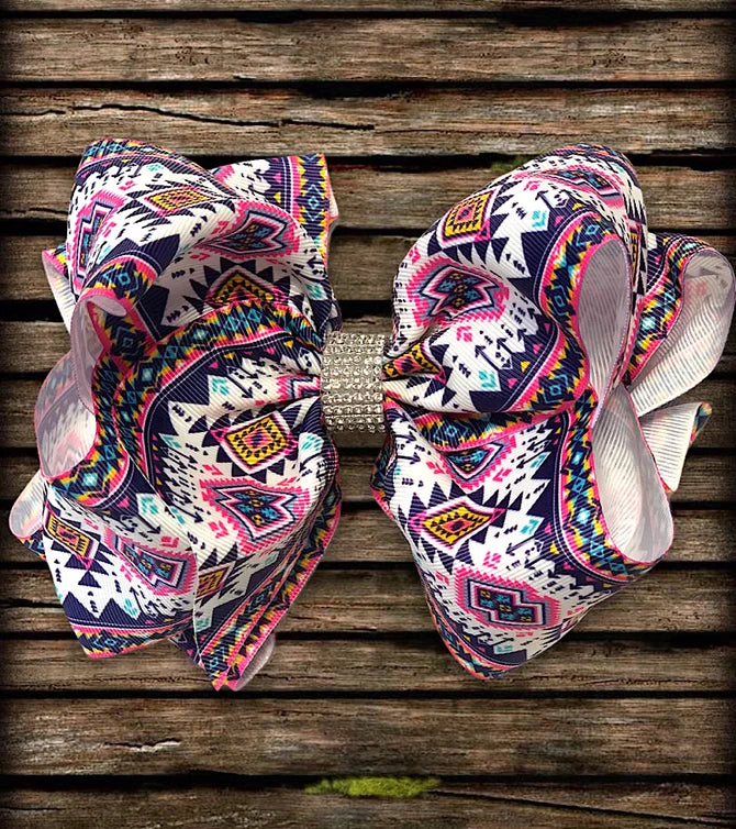 Navy Aztec Pattern Bow