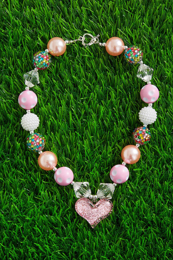 Glittered Heart Bubble Gum Necklace