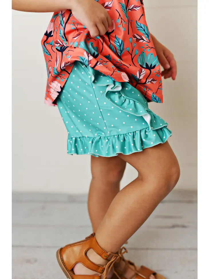 Coral and Teal Ruffle Shorts Set